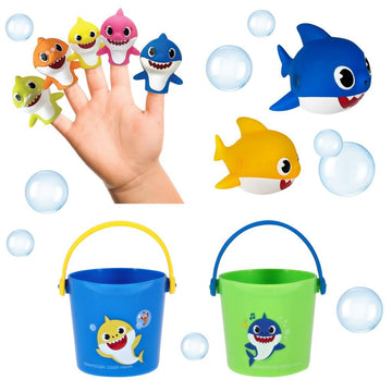 Nickelodeon Pink Fong Baby Shark Bath Toys Set for Childrens Tub Time - Cups, Finger Puppets, and Bath Squirters, Blue/Green, 1