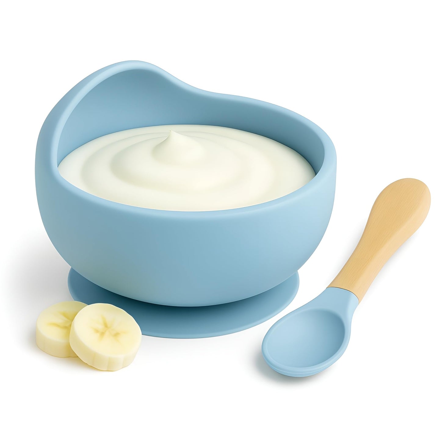 Nowfly Baby Feeding Bowl & Spoon Set | Silicone Suction Bowl For Baby Food | BpaFree Baby Bowl And Spoon Set | (Sky Blue)