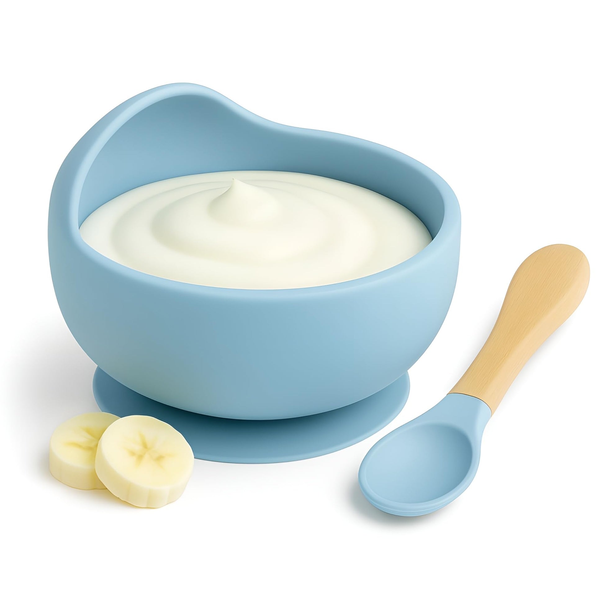 Nowfly Baby Feeding Bowl & Spoon Set | Silicone Suction Bowl For Baby Food | BpaFree Baby Bowl And Spoon Set | (Sky Blue)