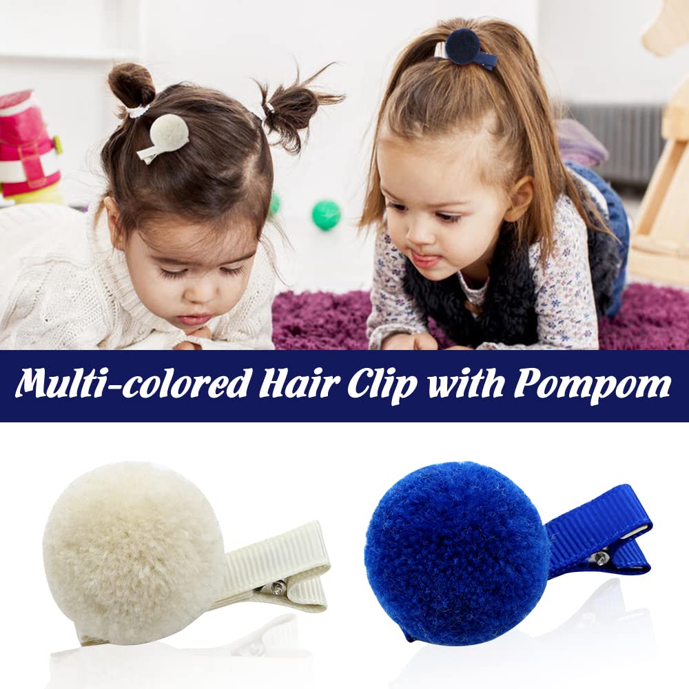 Cinaci Hair Clips, 24 Pack 1.2 Inch Candy Colorful Pom Pom Alligator Hair Clips With Small Cute Puffy Fuzzy Pompoms, Hair Access
