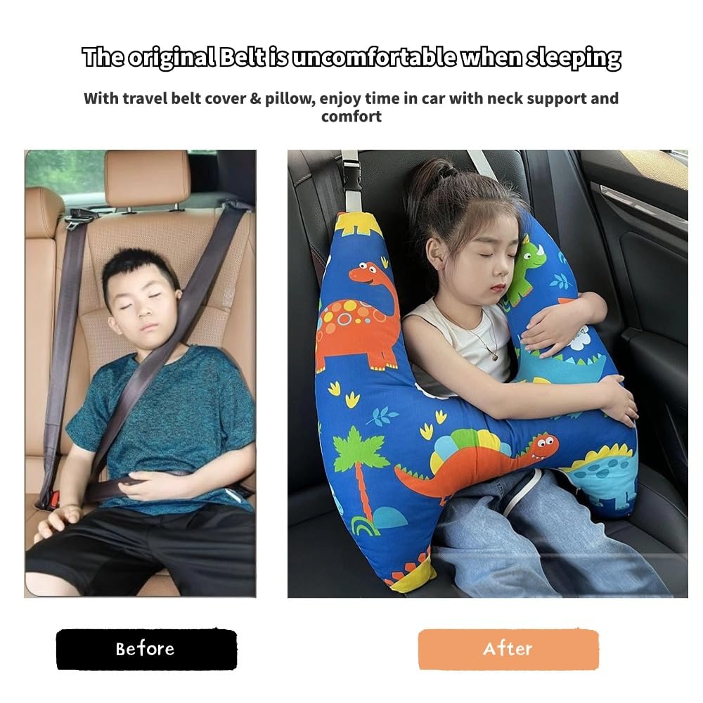 Kids' Travel Pillow Headrest Washable Cover Travel Pillow Cushion For The Back Seat Of Car Seat Belt Adjuster For Child Sleeping