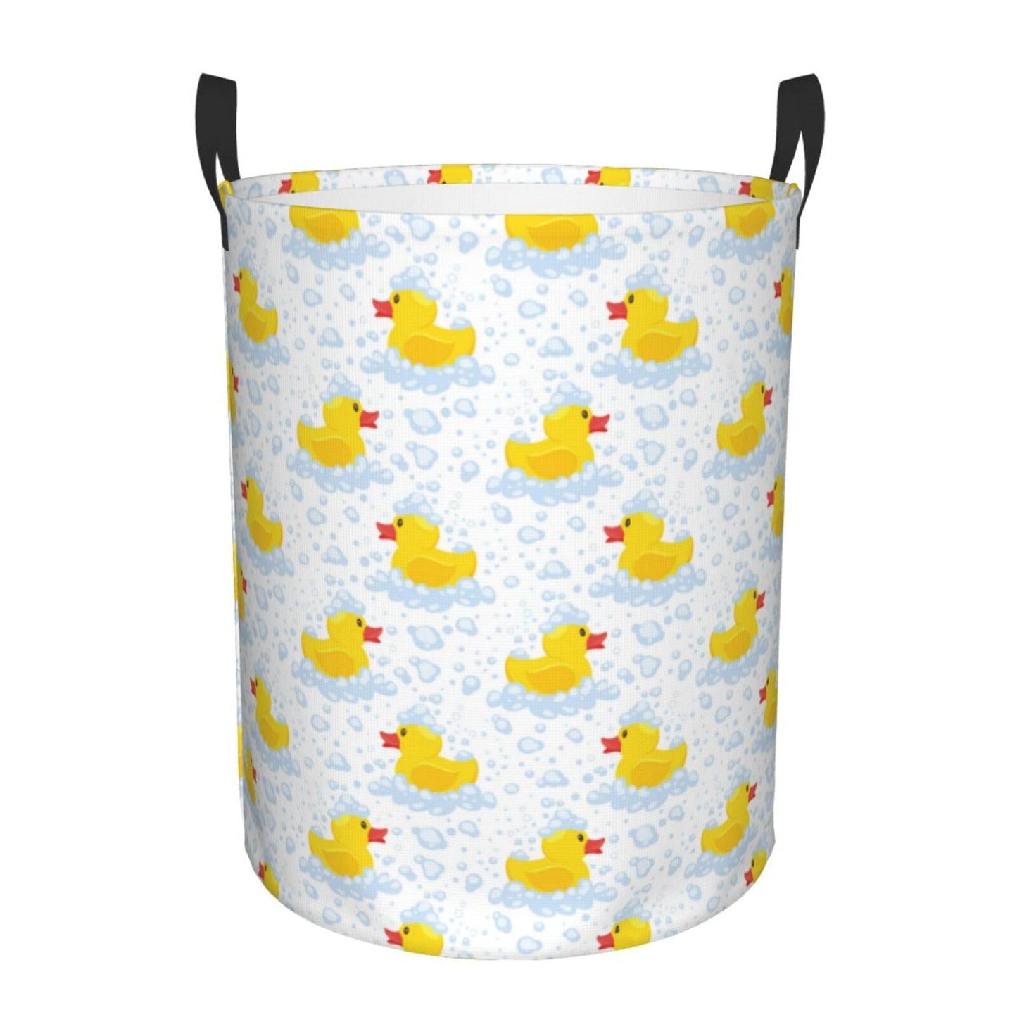 Kuilepa Yellow Rubber Duck Print Laundry Basket Circular Laundry Hamper With Handles Waterproof Dirty Clothes Storage Basket For