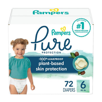 Pampers Baby Diapers - Pure Protection - Size 6, 72 Count, For Up To 100% Leakproof, Premium Plant-Based Skin Protection