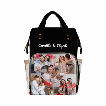 Faroishta Customized School Bag With Photo, Large Capacity Waterproof Diaper Bag, Heart Pattern Monogram Nappy Backpack With The
