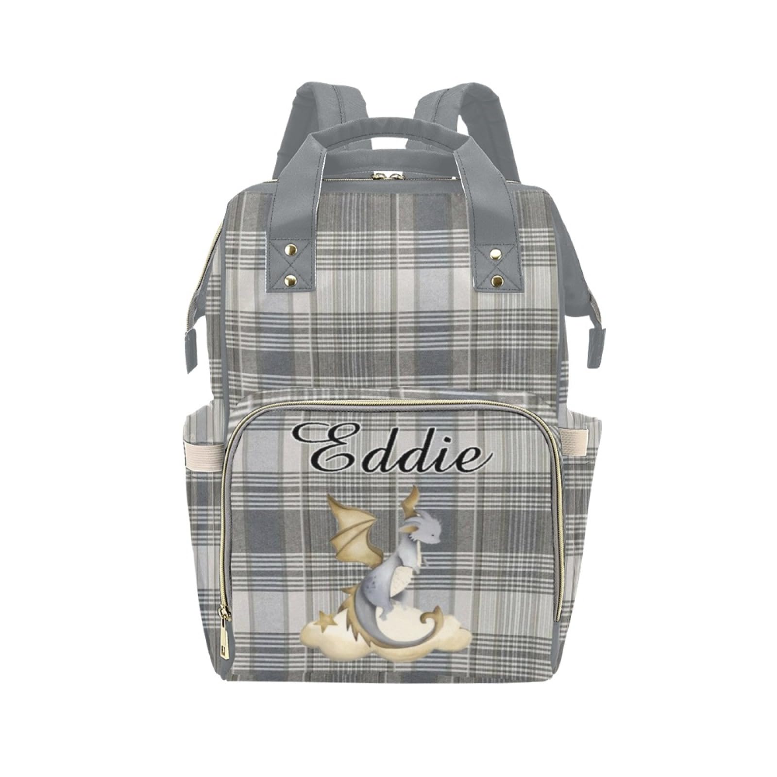 Noverbibi Custom Diaper Bag for baby Customized Dragon Plaid Gray Baby Bag Personalized Nursing Bags with Name Custom Name Mommy