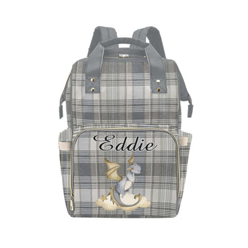 Noverbibi Custom Diaper Bag for baby Customized Dragon Plaid Gray Baby Bag Personalized Nursing Bags with Name Custom Name Mommy