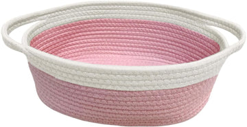 GIFTEXPRESS Pink & White Woven Gift Basket  13inch x 8inch x 5inch Cotton Rope Organizing Baskets for Baby Items or Cat & Dog Toys  Cut