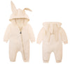 Agqt Baby Girls Bunny Romper First Easter Romper Bunny Ear Halloween Costumes Bodysuits Long Sleeve 3D Rabbit Ear Hoodie Outfit