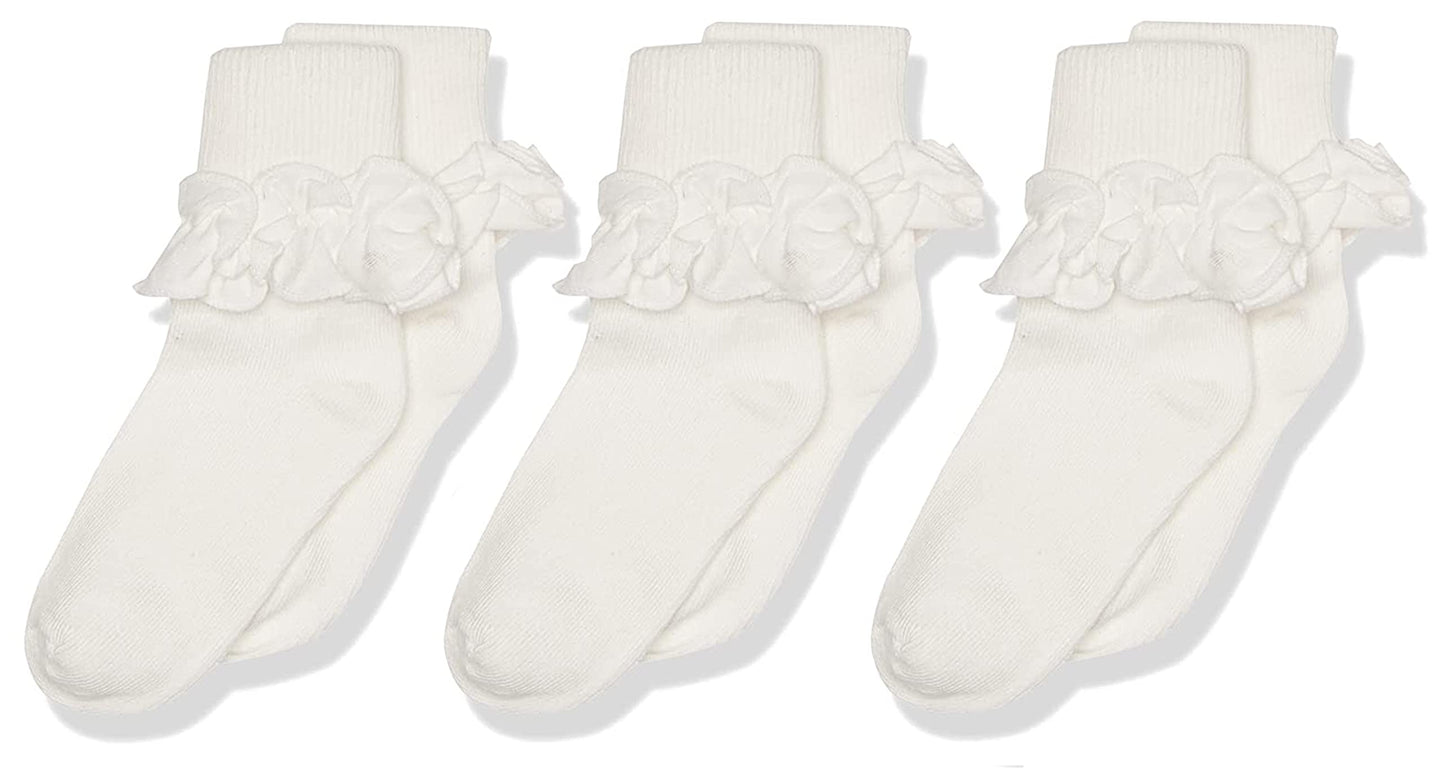 Jefferies Socks Baby Girls Jeffries Newborn Misty Ruffle Turn Cuff 3 Pair Pack Socks, Ivory, 3-12 Months Us