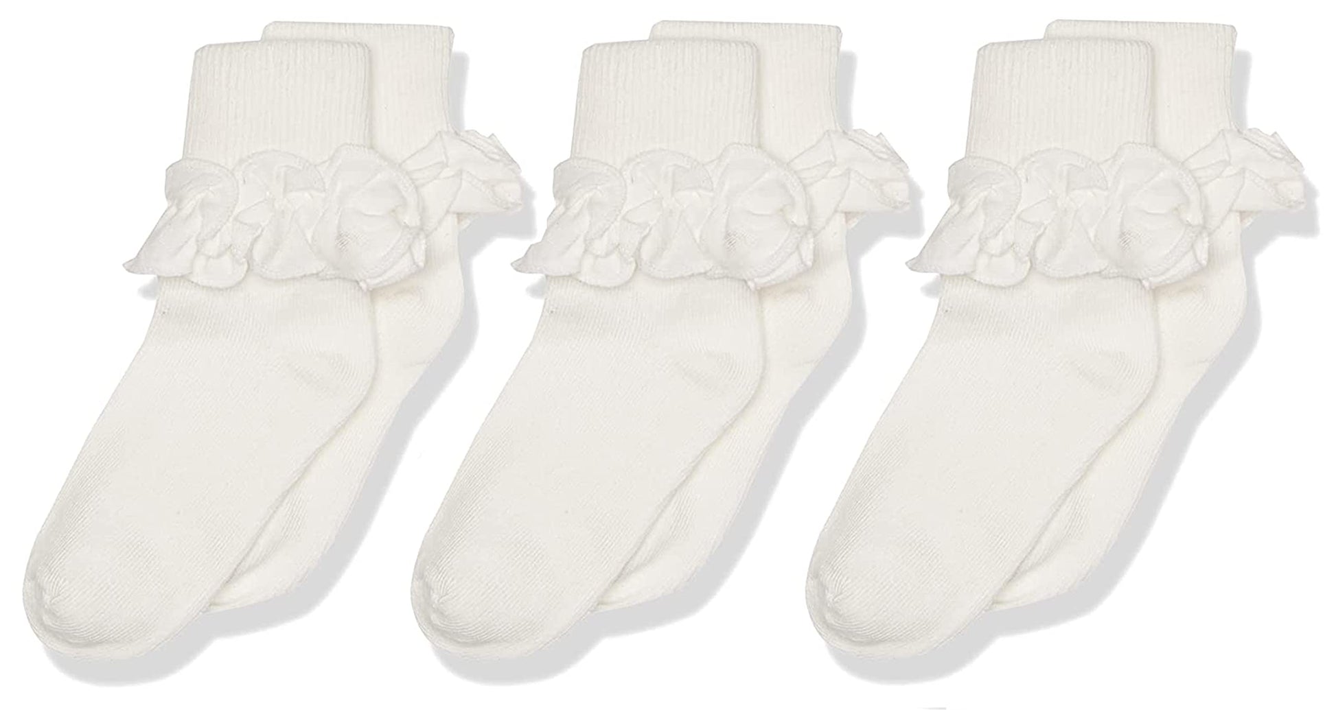 Jefferies Socks Baby Girls Jeffries Newborn Misty Ruffle Turn Cuff 3 Pair Pack Socks, Ivory, 3-12 Months Us