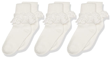 Jefferies Socks Baby Girls Jeffries Newborn Misty Ruffle Turn Cuff 3 Pair Pack Socks, Ivory, 3-12 Months Us