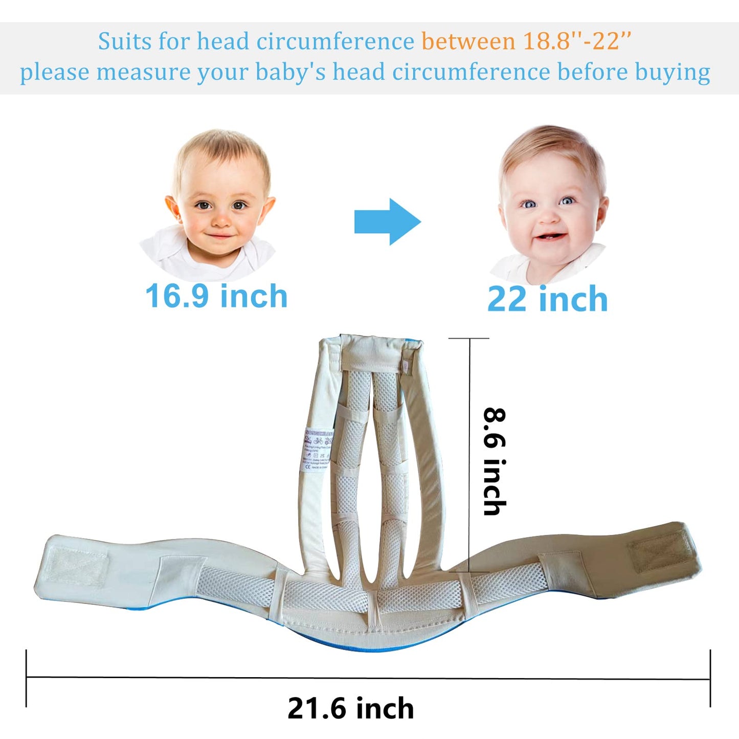 Huifen Adjustable Baby Head Protector, Baby Helmets For Crawling Walking Lightweight Safety Baby Helmet Jumping Running Breathab