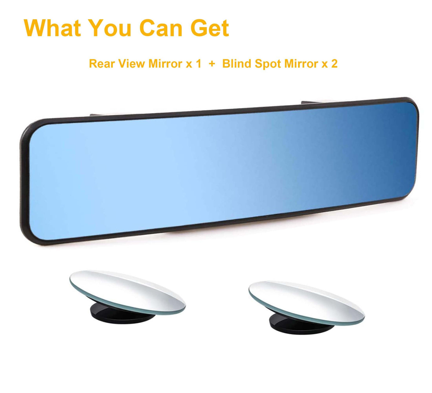 Universal 11.4 Inch Clip On Rearview Mirror - Anti Glare, Wide Angle - Convex - Blue Tint (Bonus 2 PCS Blind Spot Mirrors)