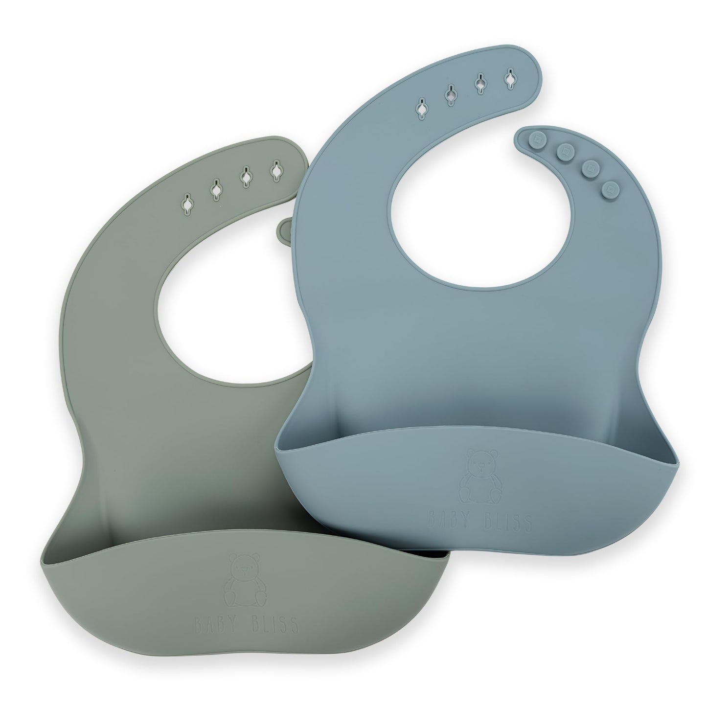 Silicone Bib 2 Pack: Non-Toxic,Food-Grade, Waterproof, Adjustable Neck Band & Pouch Catcher, Easy-Clean for Toddlers & Babies (T