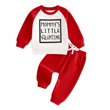 Baby Boy Fall Clothes Set Long Sleeve Letter Print Sweatshirt Pants Valentines Day Outfits 6 12 18 24 Months 2T (White, 2-3 Year