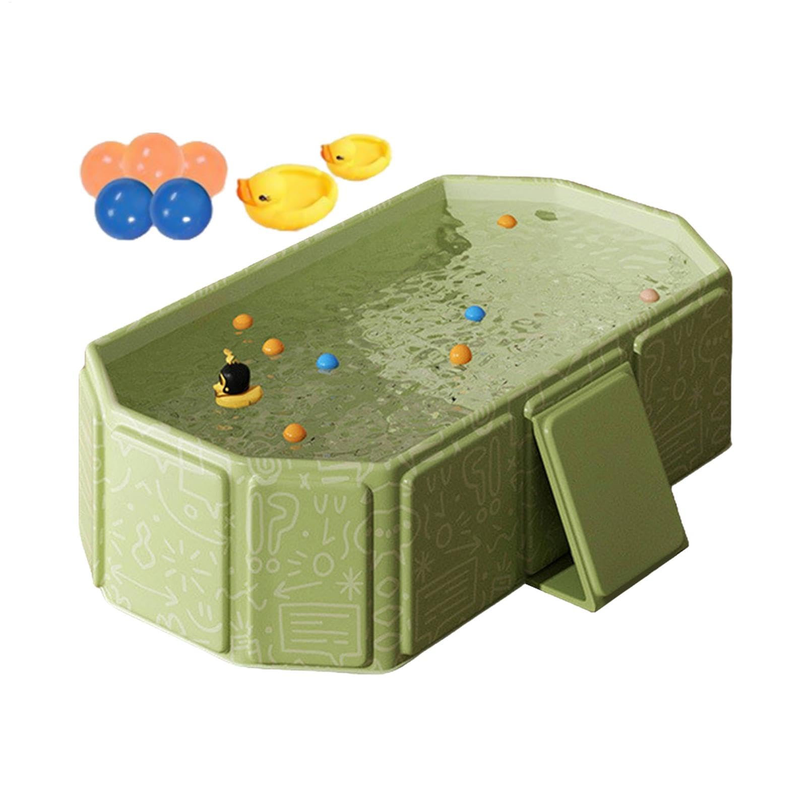 Foldable Bathtub for Kids, Large Toddler Bathtubs, Baby Shower with 2 Ducks and 5 Balls, Portable Shower Basin, Bathroom Pool Wa