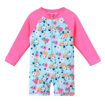 Huaaniue Baby/Toddler Girl Swimsuit Long Sleeve Rashguard Swimwear Little Flower 1-2 T