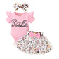 Miekisa Baby Girls Romper And Leopard Mesh Dress Sets With Headband (Pink, 6-12 Months)