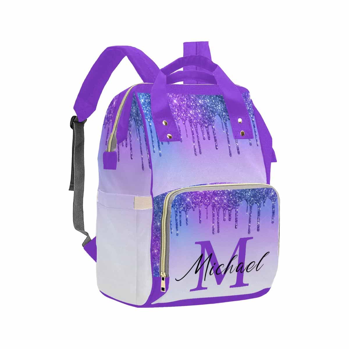 Artsadd Custom Made Diaper Bags For Men Women, Customized Gradient Purple Glitter Diaper Bag Cute Tote Bags Personalized Mommy N