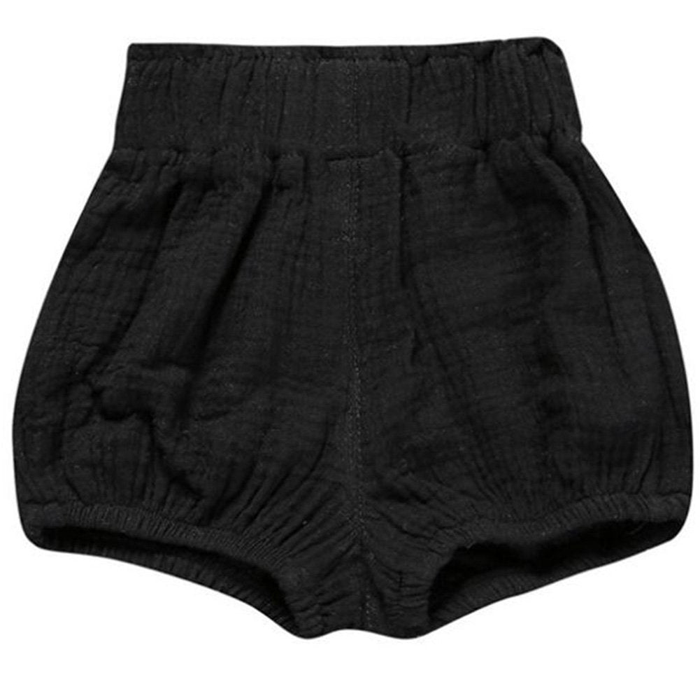 Looly Unisex Baby Girls Boys 3 Pack Cotton Linen Blend Bloomer Shorts (90 (1-2T), Black, Yellow, Blue)