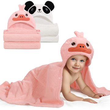 Wodhoy Toddler Bath Towels Age 1-2, Soft Absorbent Animal Hooded Towel For Kids Girls, 2 Pack 50' X 32' Large Thick Baby Towel