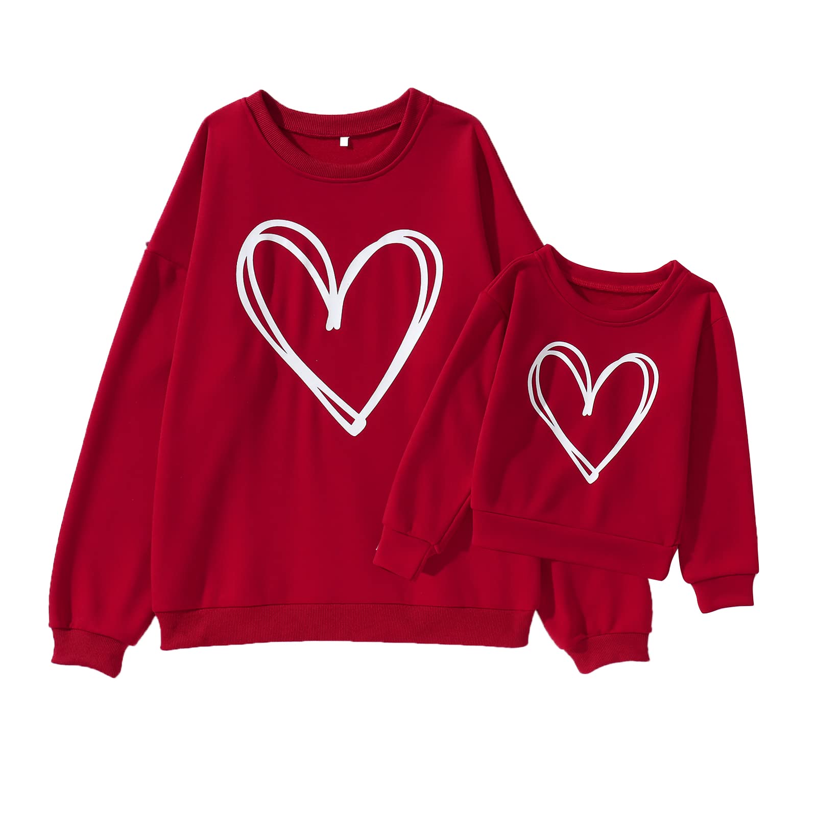 Mommy And Me Valentine'S Day Sweatshirt Love Heart Graphic Family Matching Pullover Casual Long Sleeve Shirt Tops (Kid-Red, 5-6T