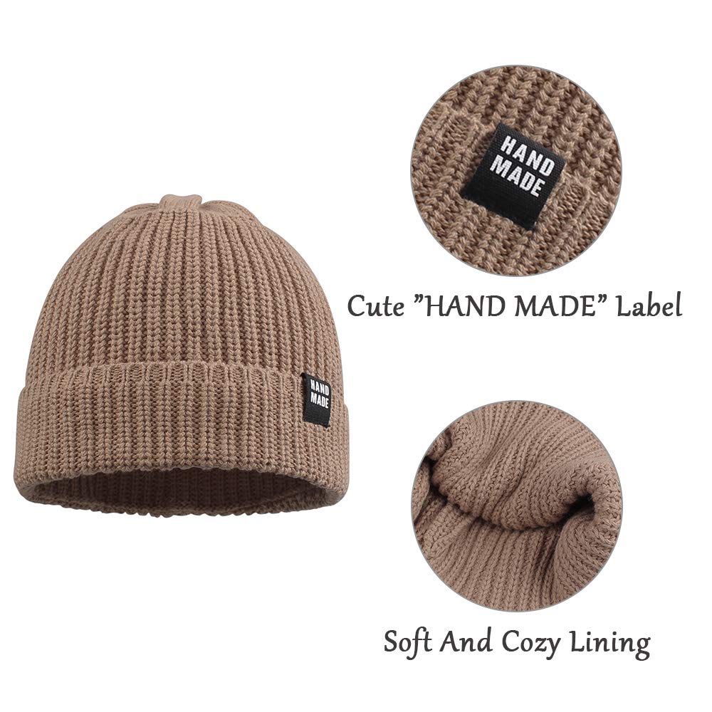 Simple Knitted Baby Beanie Hip-Hop Boys Winter Hat Toddler Kids Bonnet For Girls 0-5Y (Black+Khaki+Gray,L)