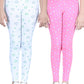 StyleStone Girls Pack of 2 Printed Leggings with Flat Waistband White & Pink (7058WHarvyPStacy1213)