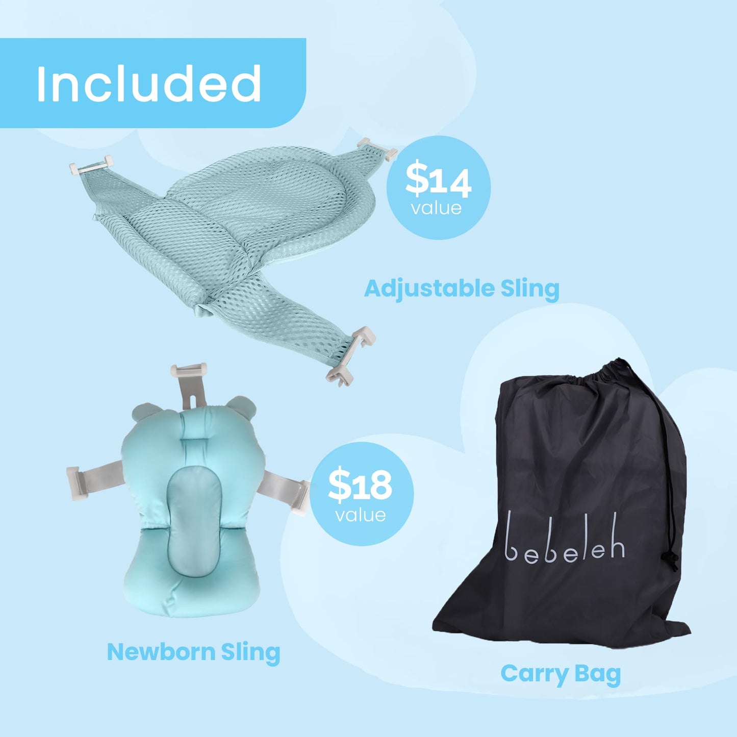 Bebeleh Collapsible Baby Bathtub With Thermometer - Bathtub + Baby Tub Sling + Newborn Sling - Baby Bathtub Newborn To Toddler 0