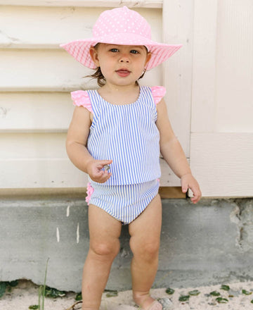 Rufflebutts Pink Polka And Stripe Reversible Swim Hat - 6-10