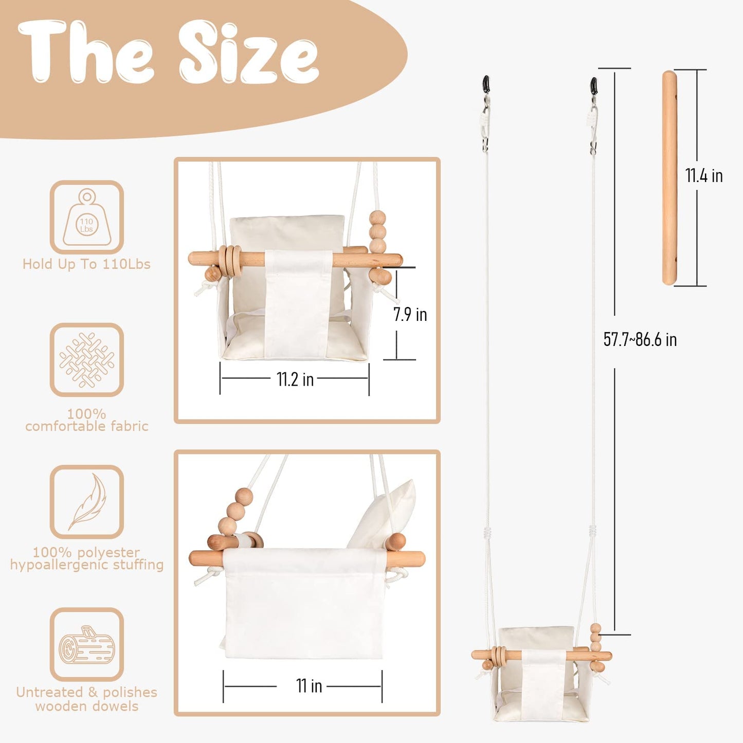 Baby Swing Outdoor Indoor Toddler Swing Seat With Safety Belt, Canvas Hanging Swings Outside Tree Swing Great Gift For Baby Boys