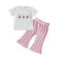 Licupiee Toddler Baby Girl Western Outfits Embroidery Cow Short Sleeve Shirts and Gingham Pants Set 2Pcs Summer Fall Clothes (Pi