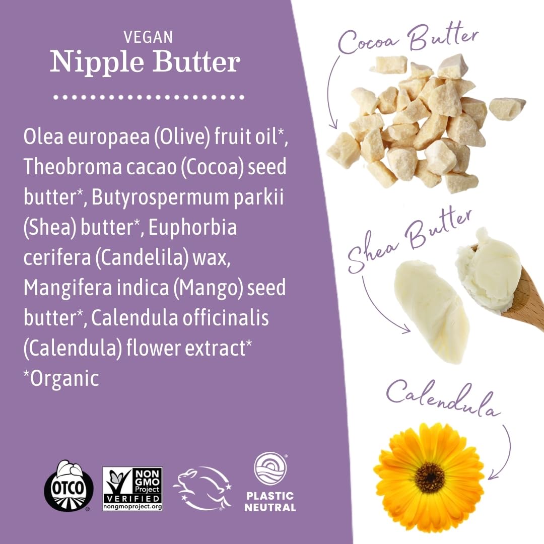 Earth Mama Vegan Nipple Butter | Cruelty-Free Breastfeeding Cream for Nursing Mamas | No Lanolin, 2-Ounce