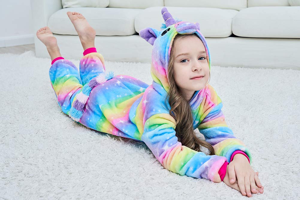 Newplush Christmas Girls And Boys Bright Yellow Galaxy Unicorn Onesies Pajamas Soft Fleece Halloween Costume Sleepwea (10-12 Yea