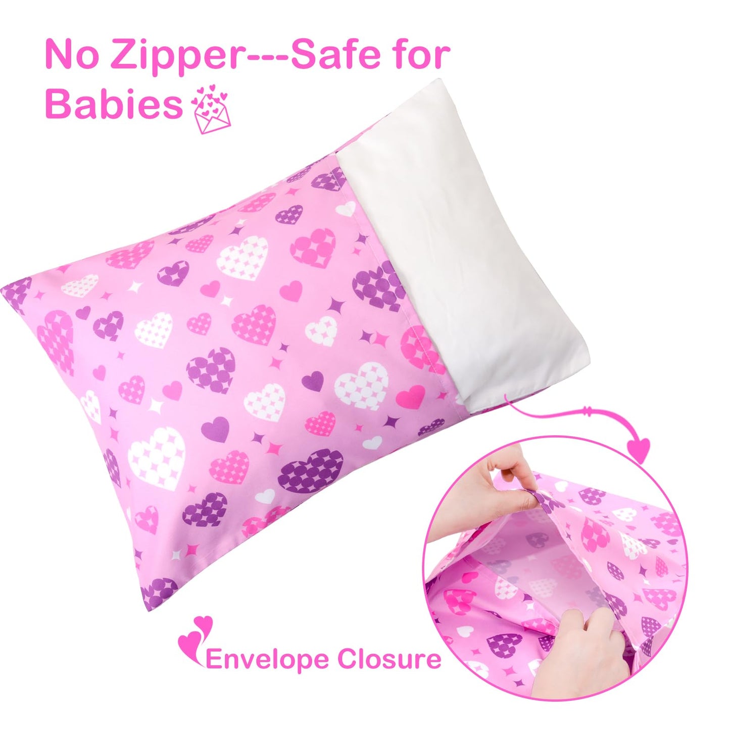 Uomny Toddler Pillowcases For Girls 13X18 12X16 14X19 Love And Heart Baby Pillow Case 2 Pack Small Pillow Covers For Travel Pill