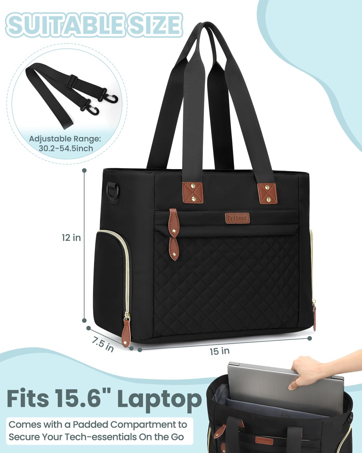 Pritent Diaper Bag Tote For Working Mom, Large Travel Diaper Tote For Mom And Dad With 15 Inch Laptop Sleeve, Mommy Bag Maternit