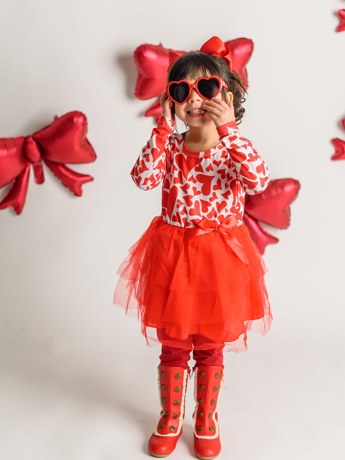 Vieille Baby Girls Valentines Day Dress 2T Red Love Heart Tutu Skirts Spring Clothes Long Sleeve Red Outfits 2T 3T