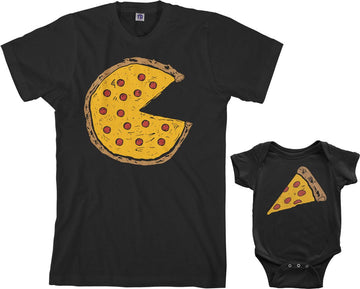 Threadrock Pizza Pie & Slice Infant Bodysuit & Men'S T-Shirt Matching Set (Baby: 6M, Black|Men'S: Xl, Black)