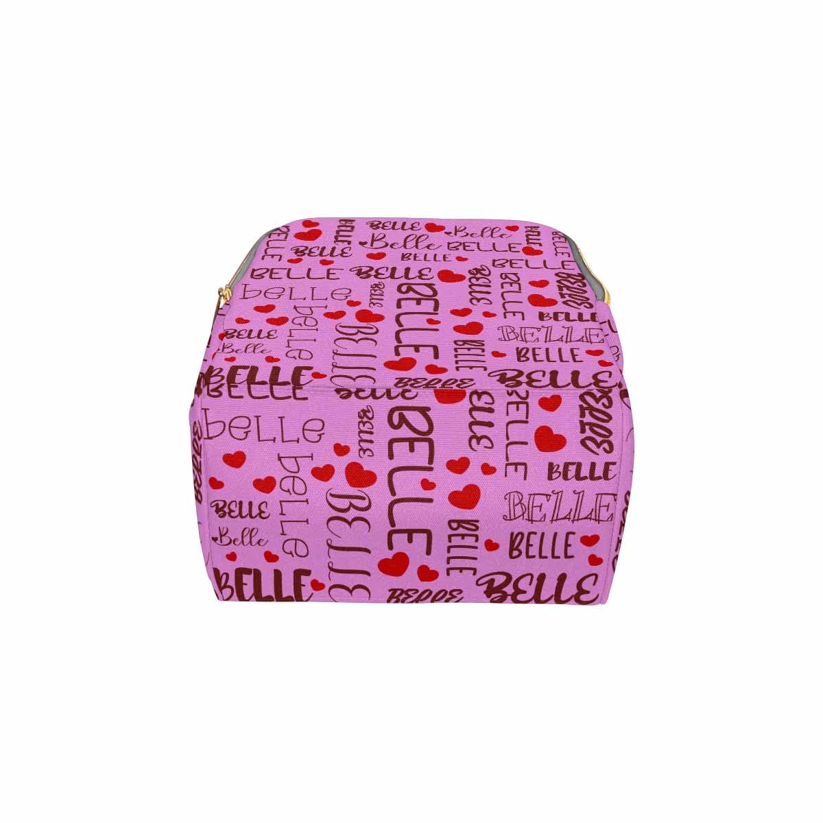 Customized School Bag With Name, Large Capacity Waterproof Diaper Bag, Heart Print Monogram Nappy Backpack With Thermal Pockets