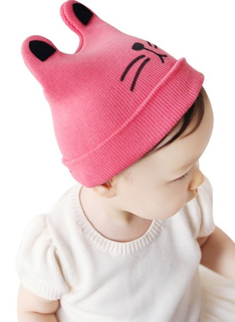 Allydrew Happy Cat Ear Knitted Beanie Winter Hat For Baby, Gray