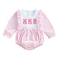 Mlpeerw My First Valentines Day Baby Girl Outfit Newborn Heart Smocked Bubble Romper Bodysuit Cute Valentines Day Clothes (Easte