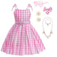 Margot Robbie Dress Costume For Girls Kids,Pink Cosplay Dress Up Clothes Birthday Party Ecorations Outfits Halloween Costumes 4T