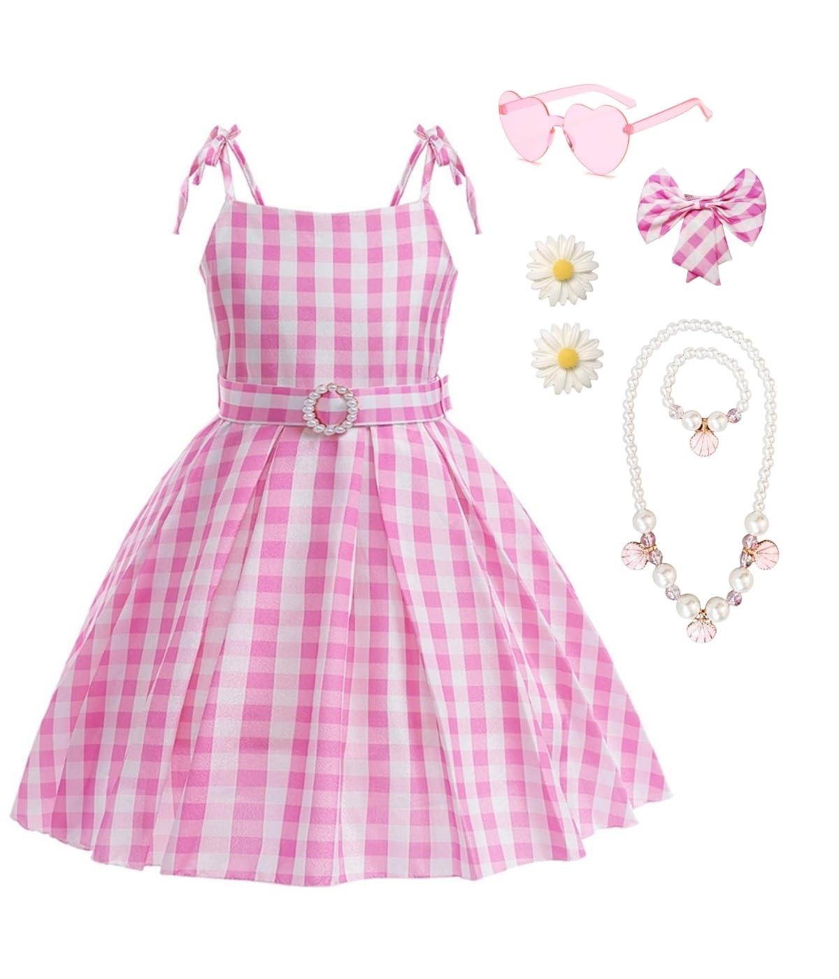 Margot Robbie Dress Costume For Girls Kids,Pink Cosplay Dress Up Clothes Birthday Party Ecorations Outfits Halloween Costumes 4T