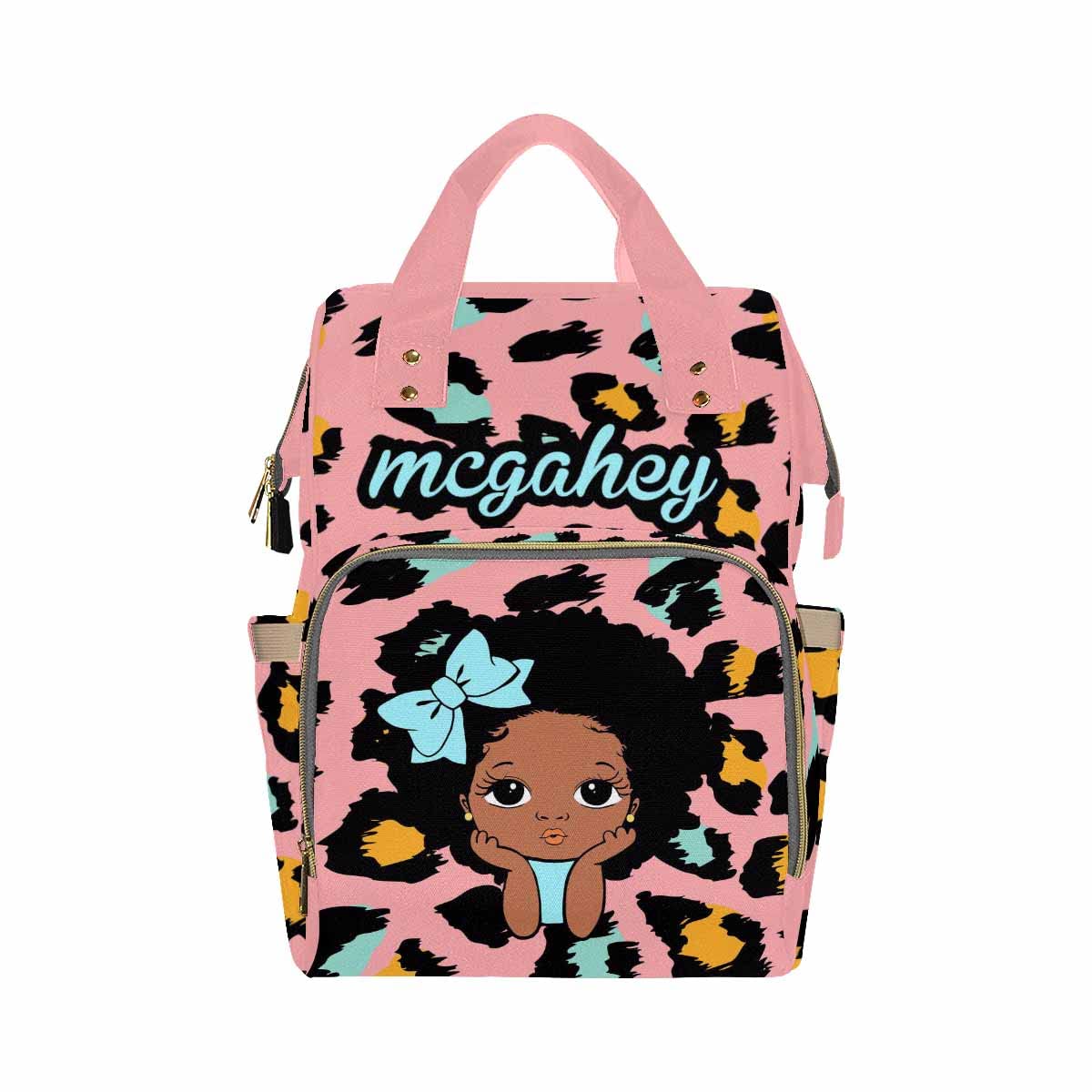 Artsadd Custom Baby Bag Large Capacity Nappy Bag For Mom, Blue Bow Knot Handbags Personalized Name Diaper Backpack With Stroller
