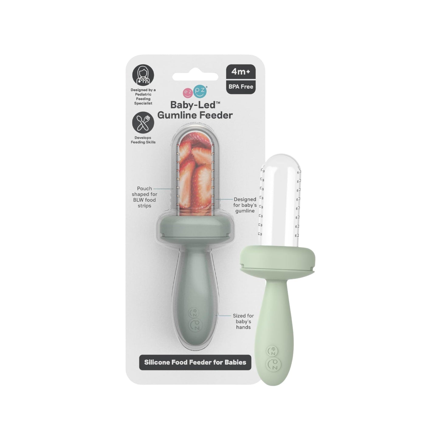 ezpz Baby-Led Gumline Feeder (Sage) - Silicone Fruit Feeder for Infants 4 Months + - Baby Feeding Essentials - BLW Tools - Works
