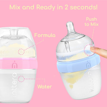Inttero Natural Anti-Colic Formula Dispenser Baby Bottle - Air-Free Vent - 6Oz/2Pk - Modern Blue/Slow Flow - Baby Essential Bibe