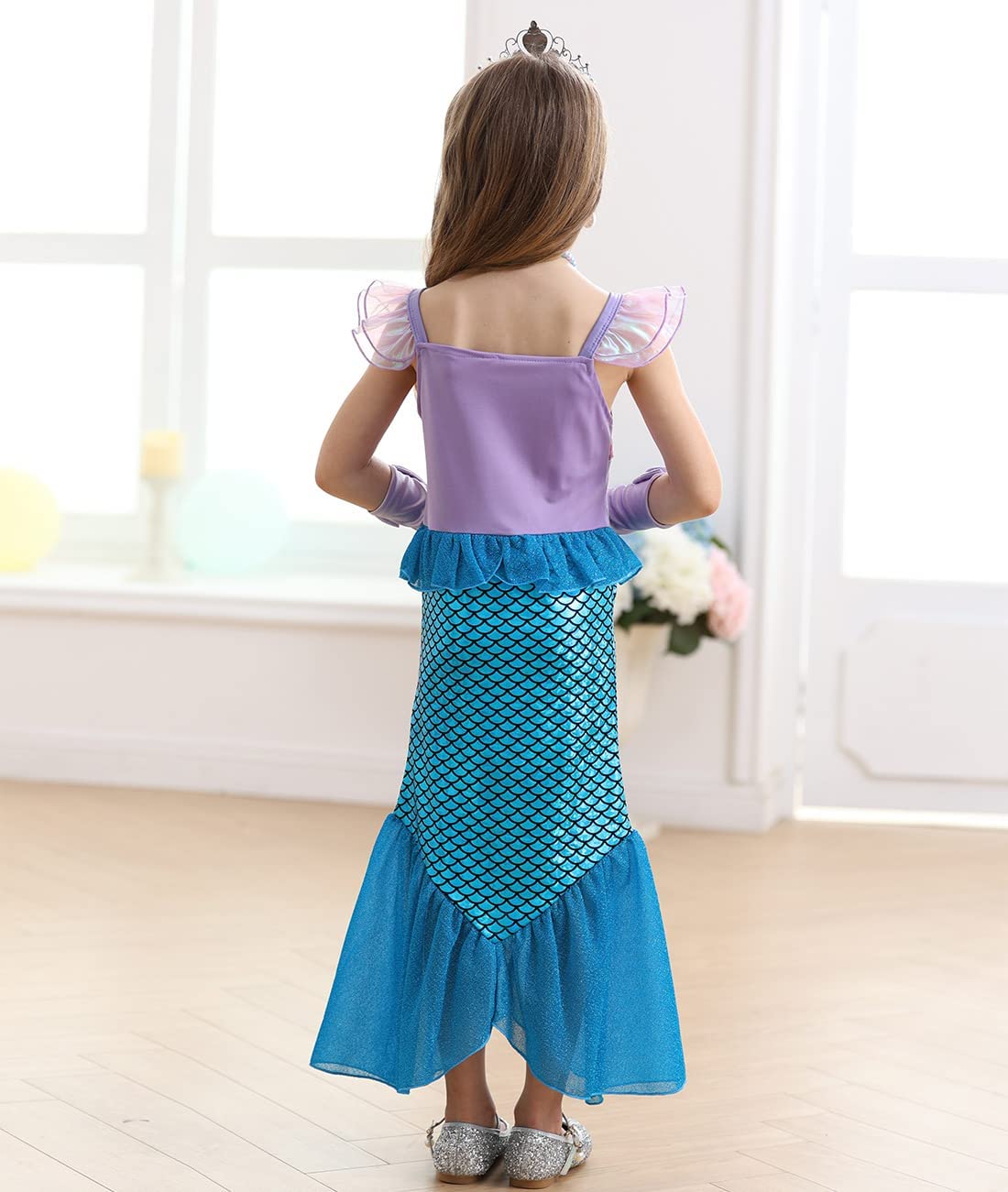 Luzlen Little Girls Mermaid Princess Costume Party Dress For Toddler Kids Baby Halloween Cosplay Dress Up With Accessories, Blue