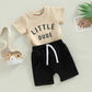 Toddler Baby Boy Clothes Letter Short Sleeve T Shirt Top Boys Shorts With Pocket Cute Summer Outfit 2Pcs Set (Little Dude Khaki,