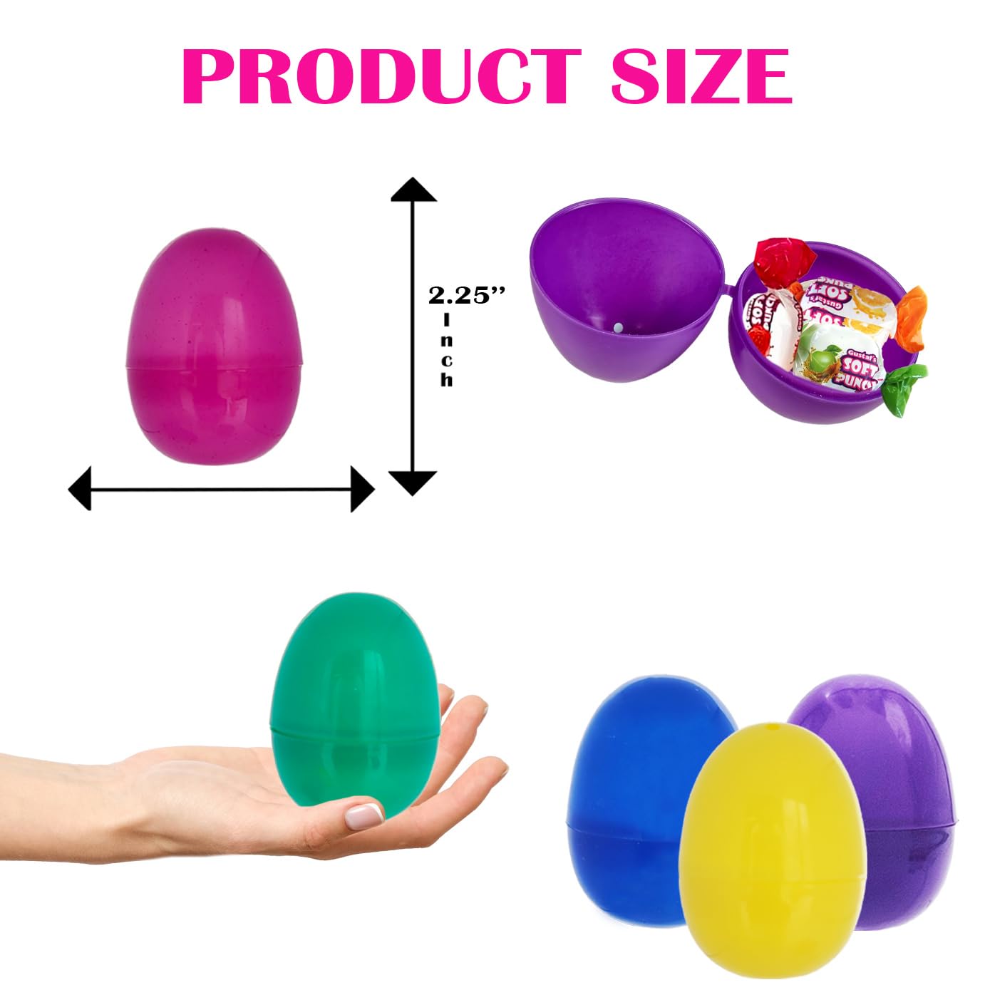 The Dreidel Company Fillable Easter Eggs with Hinge Bulk Colorful Bright Plastic Easter Eggs, Perfect for Easter Egg Hunt, Supri