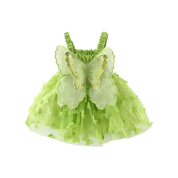 Baby Girl Butterfly Wings Fairy Dress Halloween Clothes Sleeveless A-line Ruffle Layered Lace Tutu Princess Dresses (Green, 12-1